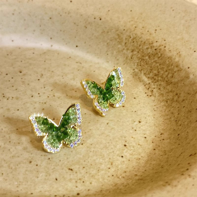 Wholesale Green Crystal Butterfly Fashion Earrings